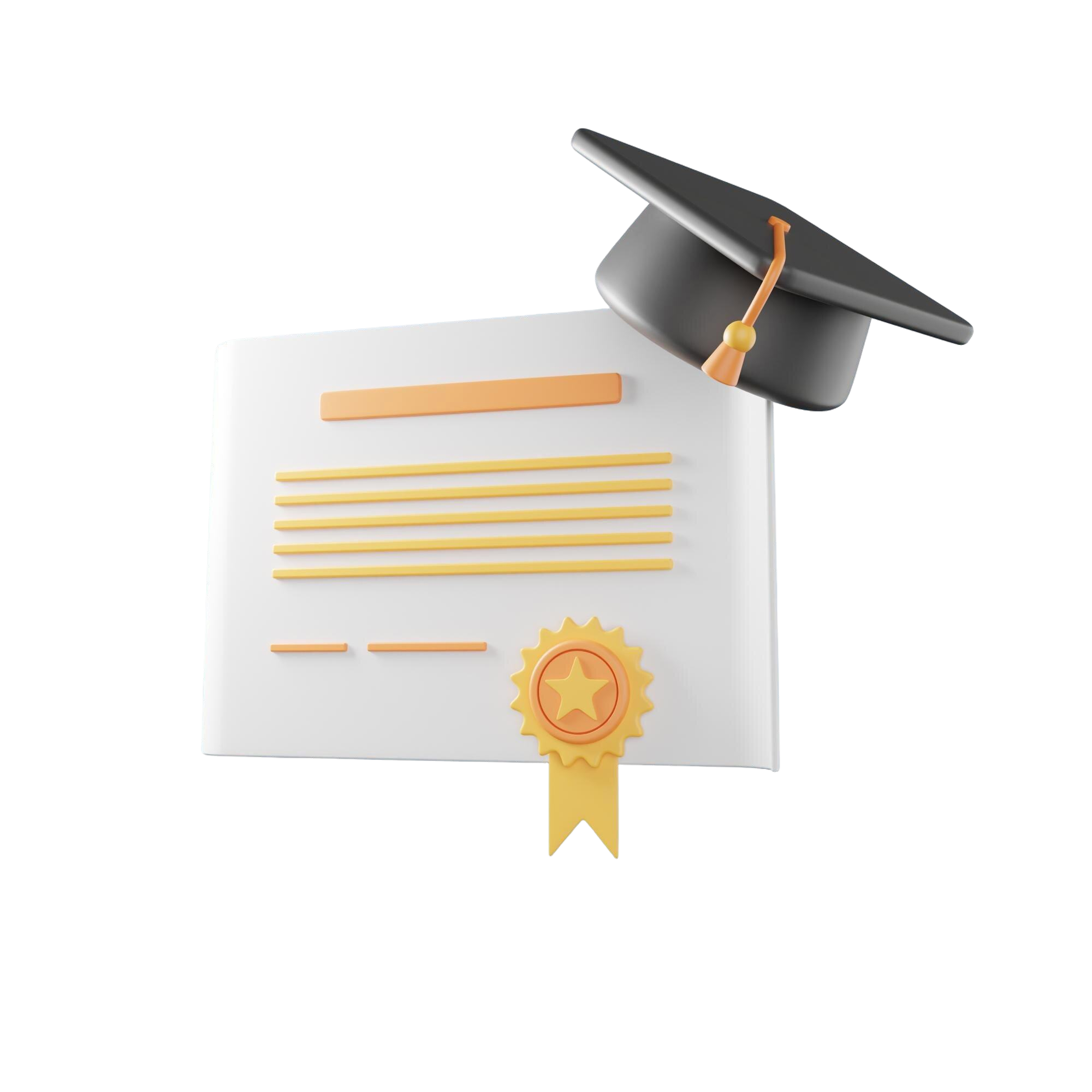 Certificado com selo dourado e capelo de formatura